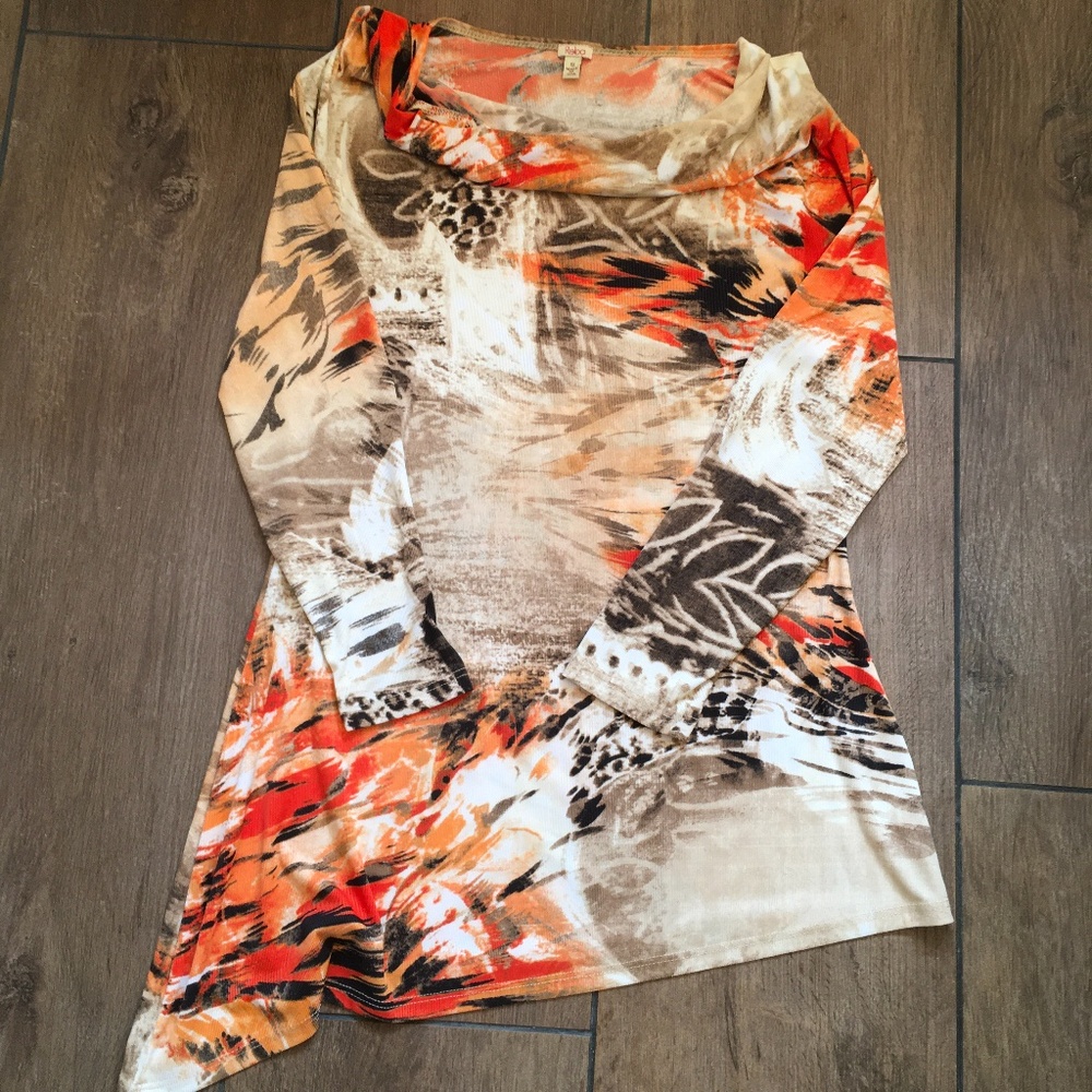 Reba Asymmetrical Floral Cowl Neck Top, S